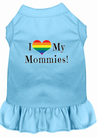 I Heart My Mommies Screen Print Dog Dress Baby Blue 4x