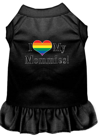 I Heart My Mommies Screen Print Dog Dress Black 4x