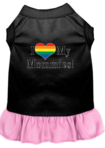 I Heart My Mommies Screen Print Dog Dress Black With Light Pink Sm