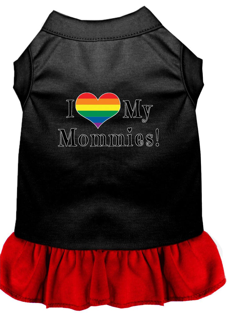 I Heart My Mommies Screen Print Dog Dress Black With Red Lg