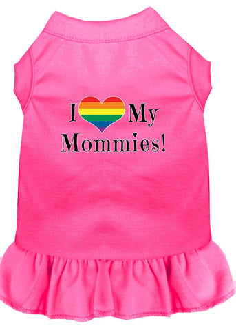 I Heart My Mommies Screen Print Dog Dress Bright Pink Lg