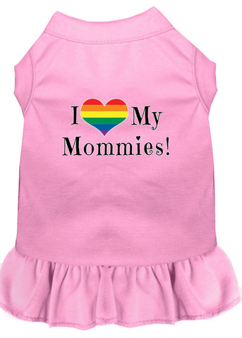 I Heart My Mommies Screen Print Dog Dress Light Pink Lg