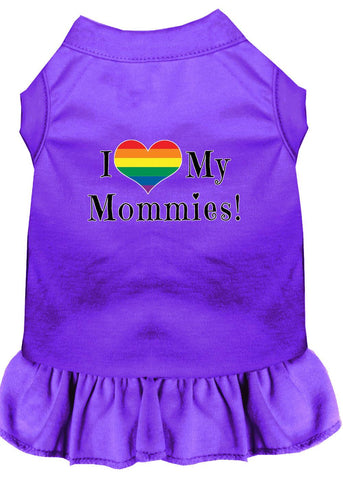 I Heart My Mommies Screen Print Dog Dress Purple Sm