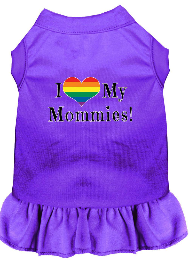 I Heart My Mommies Screen Print Dog Dress Purple Xs