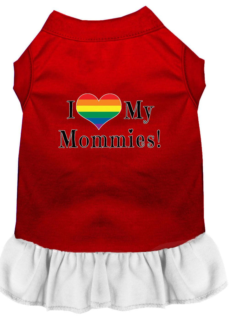 I Heart My Mommies Screen Print Dog Dress Red With White Lg