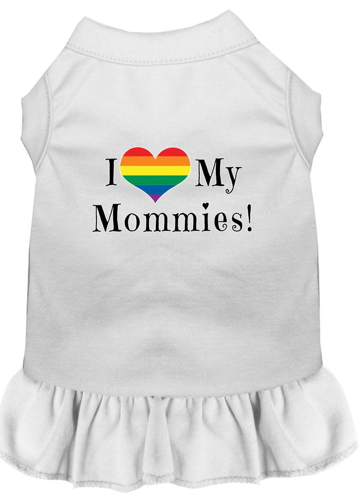 I Heart My Mommies Screen Print Dog Dress White Lg