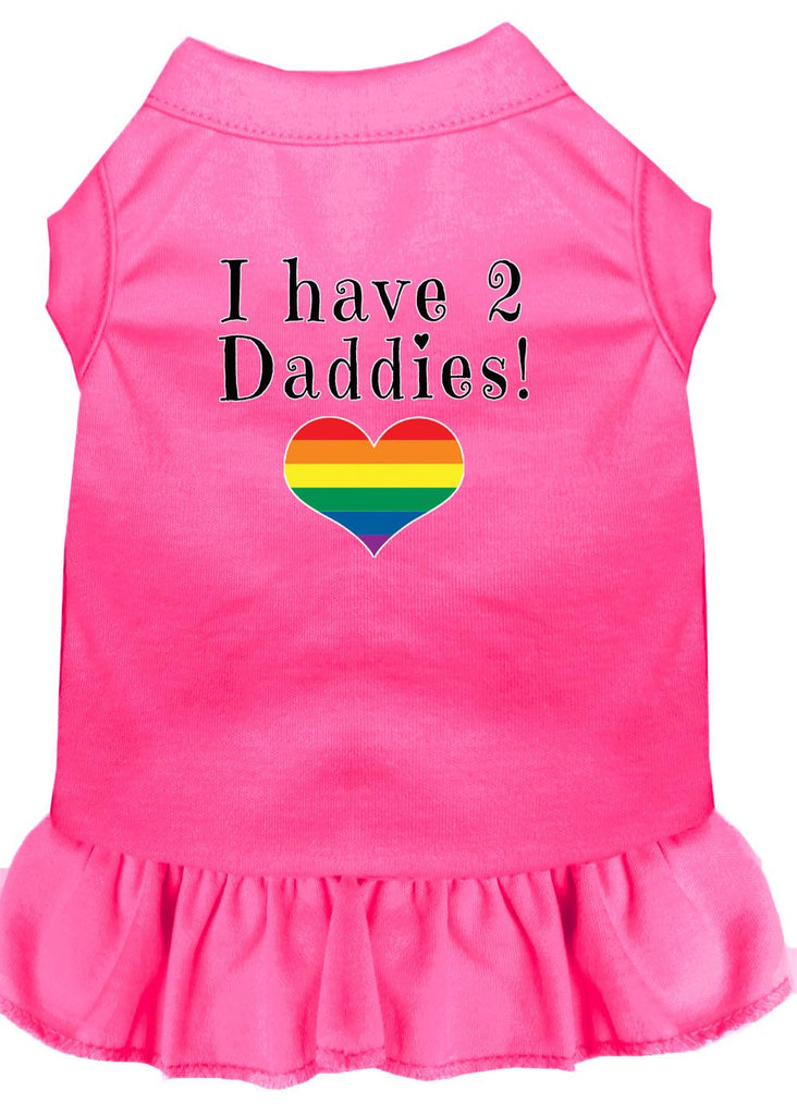 I Have 2 Daddies Screen Print Dog Dress Bright Pink Med