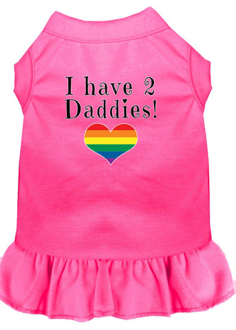 I Have 2 Daddies Screen Print Dog Dress Bright Pink Sm