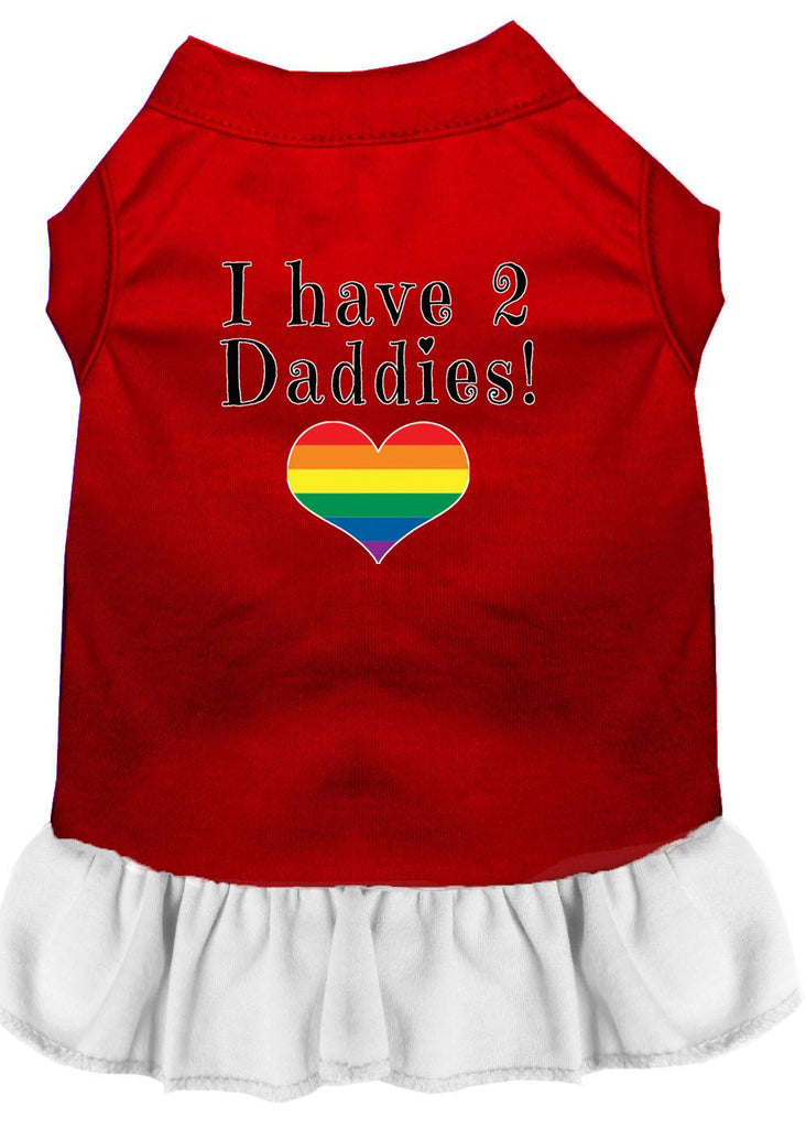 I Have 2 Daddies Screen Print Dog Dress Red With White Lg