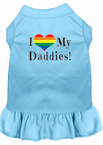 I Heart My Daddies Screen Print Dog Dress Baby Blue 4x