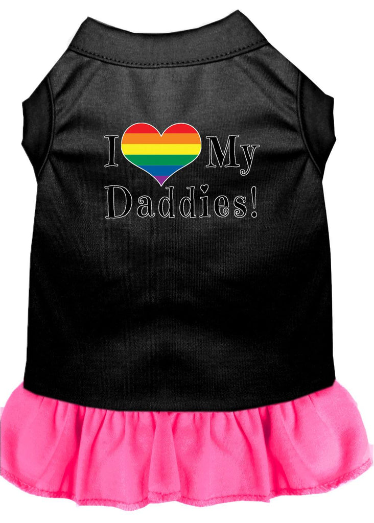 I Heart My Daddies Screen Print Dog Dress Black With Bright Pink Lg