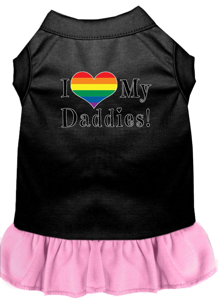 I Heart My Daddies Screen Print Dog Dress Black With Light Pink Lg