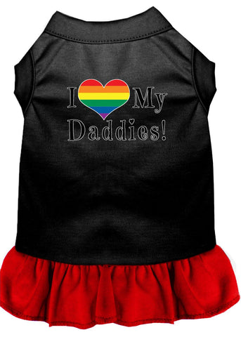 I Heart My Daddies Screen Print Dog Dress Black With Red Lg