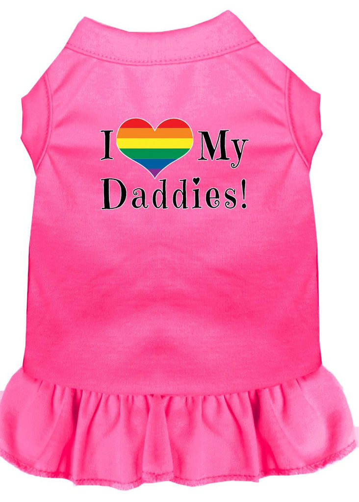 I Heart My Daddies Screen Print Dog Dress Bright Pink 4x