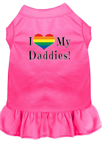 I Heart My Daddies Screen Print Dog Dress Bright Pink 4x