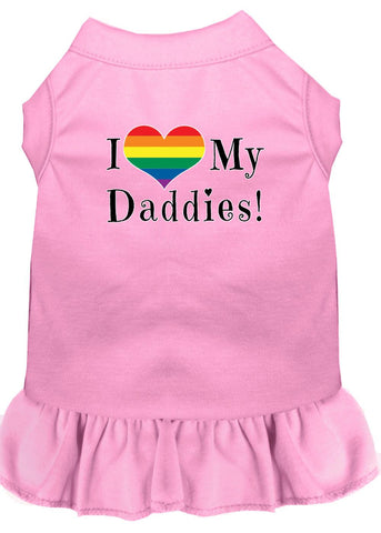 I Heart My Daddies Screen Print Dog Dress Light Pink 4x