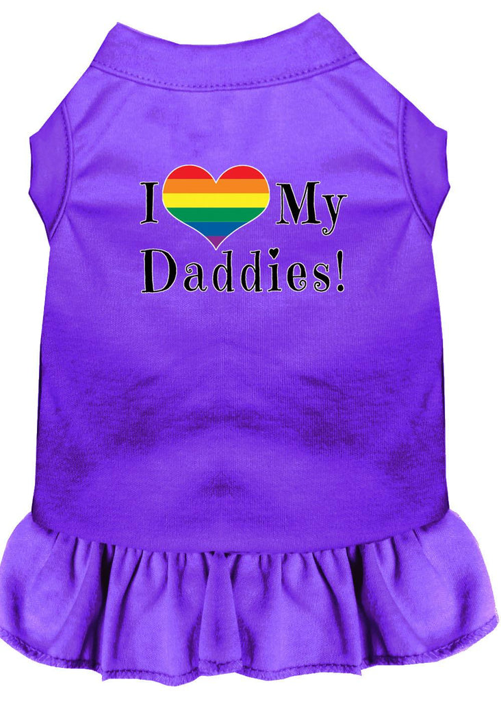 I Heart My Daddies Screen Print Dog Dress Purple 4x