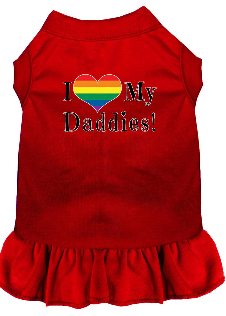 I Heart My Daddies Screen Print Dog Dress Red 4x