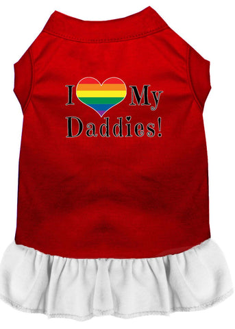 I Heart My Daddies Screen Print Dog Dress Red With White Med