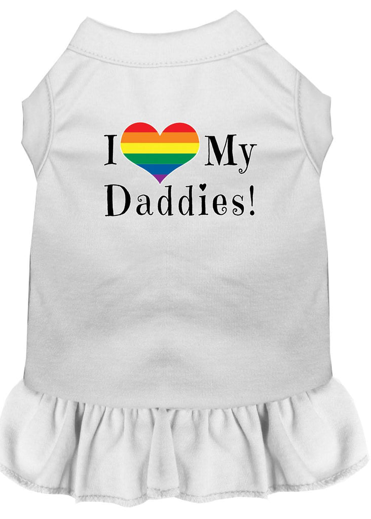 I Heart My Daddies Screen Print Dog Dress White Lg