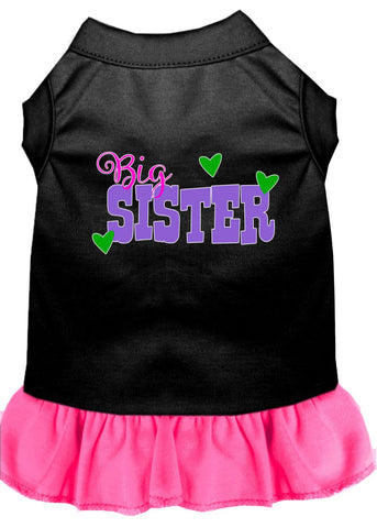 Big Sister Screen Print Dog Dress Black With Bright Pink Med