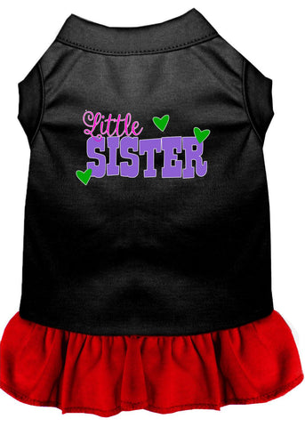 Little Sister Screen Print Dog Dress Black With Red Xs