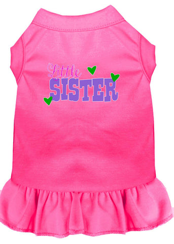 Little Sister Screen Print Dog Dress Bright Pink 4x