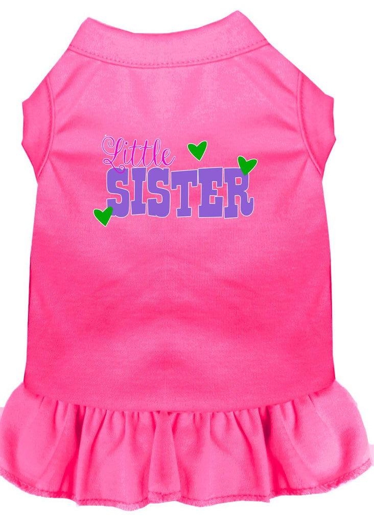 Little Sister Screen Print Dog Dress Bright Pink Med