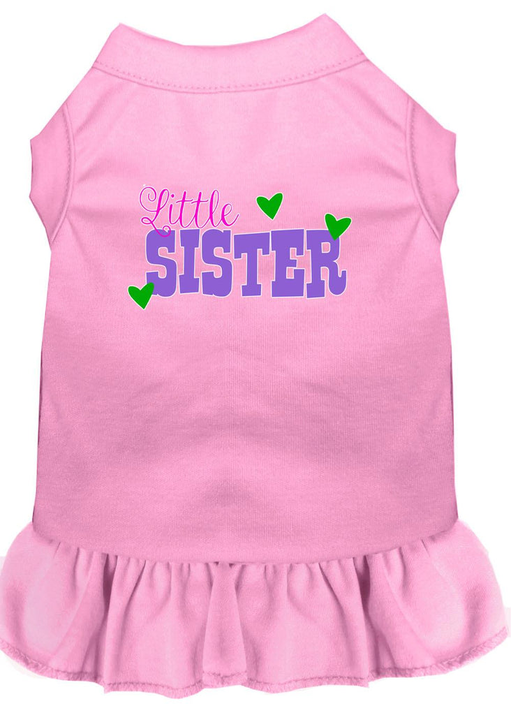 Little Sister Screen Print Dog Dress Light Pink 4x