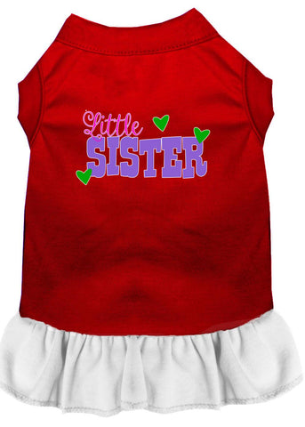 Little Sister Screen Print Dog Dress Red With White Lg