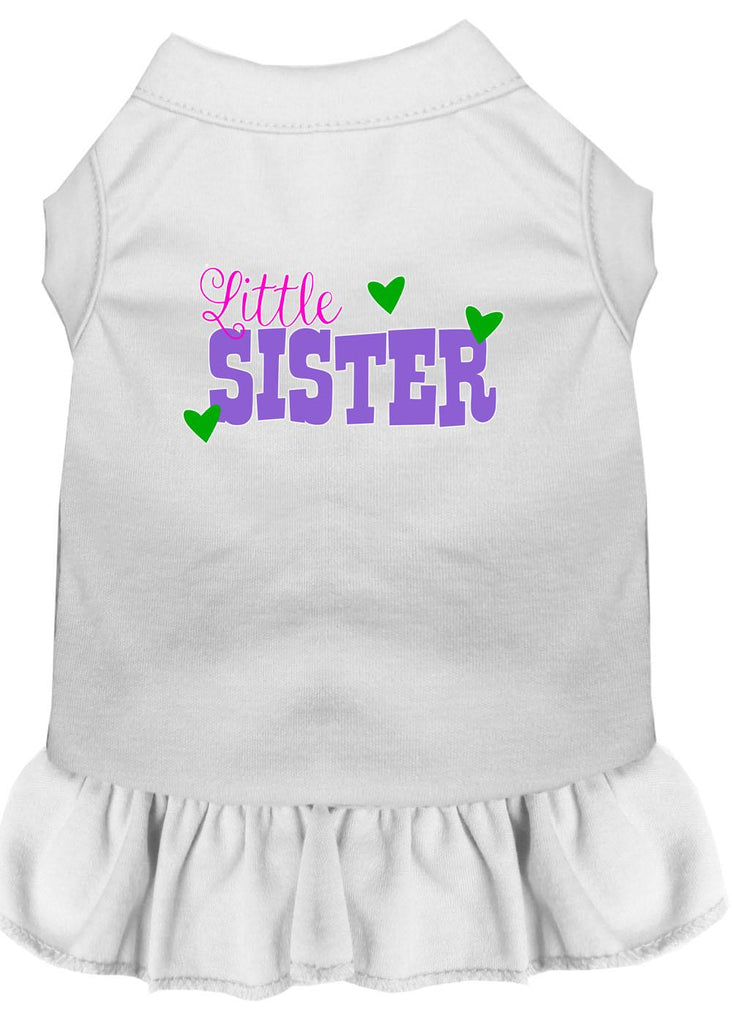 Little Sister Screen Print Dog Dress White 4x