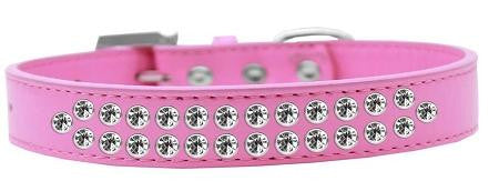 Two Row Clear Crystal Size 14 Bright Pink Dog Collar