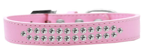 Two Row Clear Crystal Size 12 Light Pink Dog Collar