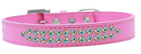 Two Row AB Crystal Size 12 Bright Pink Dog Collar