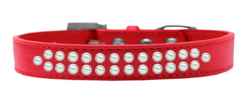 Two Row Pearl Size 20 Red Dog Collar