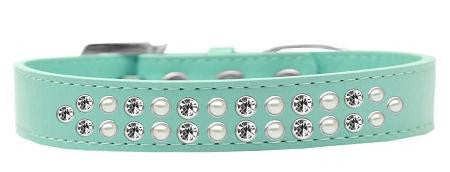 Two Row Pearl and Clear Crystal Size 12 Aqua Dog Collar