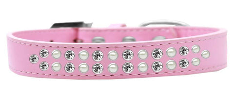 Two Row Pearl and Clear Crystal Size 12 Light Pink Dog Collar