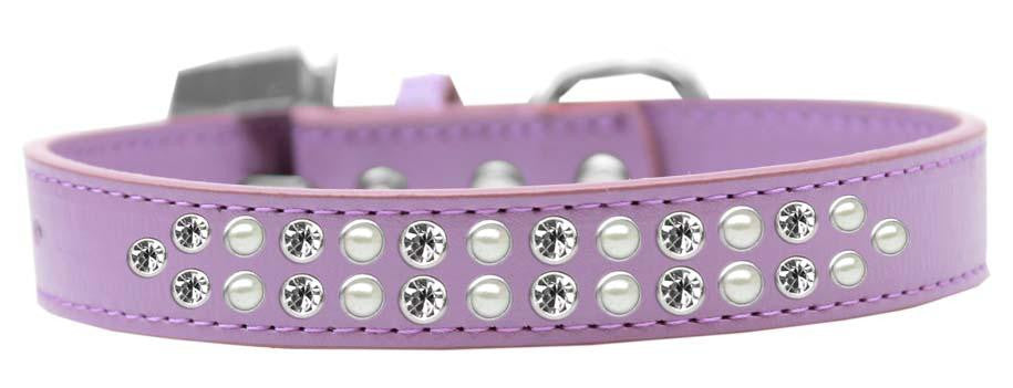 Two Row Pearl and Clear Crystal Size 12 Lavender Dog Collar