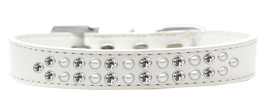 Two Row Pearl and Clear Crystal Size 16 White Dog Collar