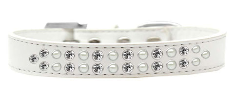 Two Row Pearl and Clear Crystal Size 20 White Dog Collar