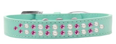 Two Row Pearl and Pink Crystal Size 14 Aqua Dog Collar