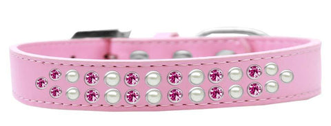 Two Row Pearl and Pink Crystal Size 12 Light Pink Dog Collar