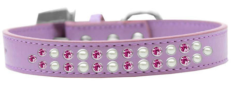 Two Row Pearl and Pink Crystal Size 16 Lavender Dog Collar