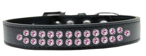 Two Row Light Pink Crystal Size 12 Black Dog Collar