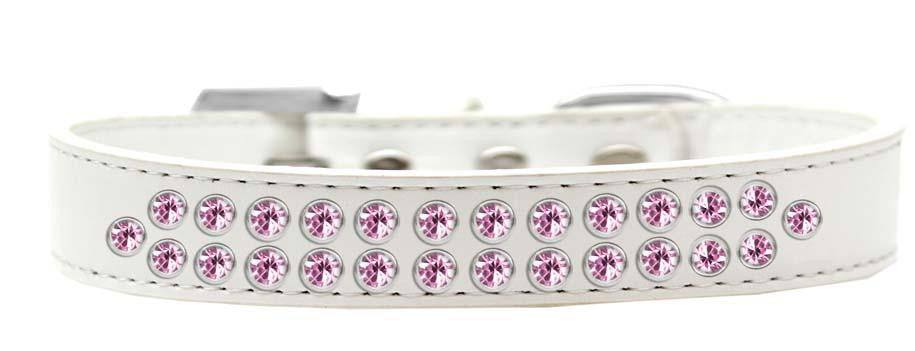 Two Row Light Pink Crystal Size 16 White Dog Collar