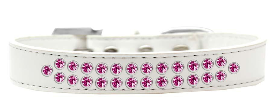 Two Row Bright Pink Crystal Size 14 White Dog Collar