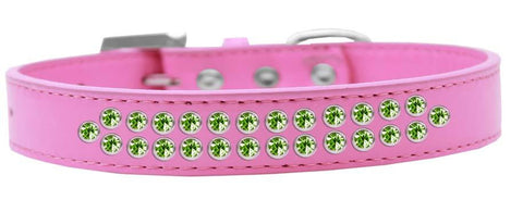 Two Row Lime Green Crystal Size 16 Bright Pink Dog Collar