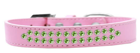 Two Row Lime Green Crystal Size 12 Light Pink Dog Collar