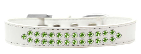 Two Row Lime Green Crystal Size 14 White Dog Collar