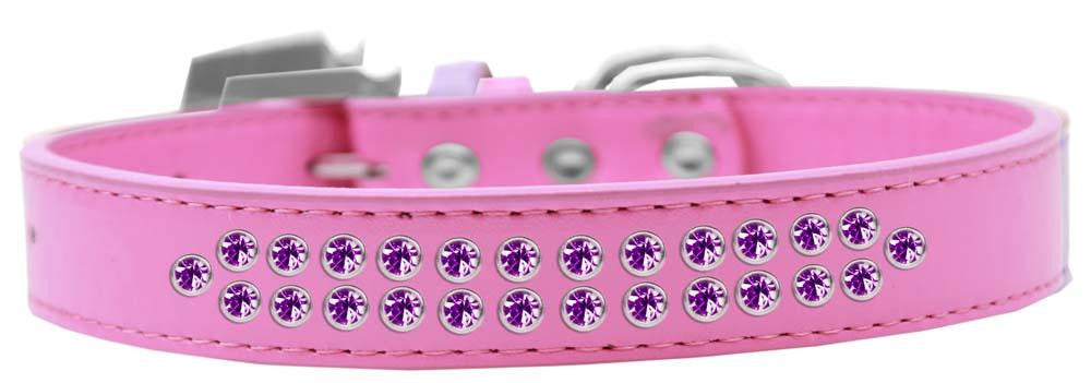 Two Row Purple Crystal Size 16 Bright Pink Dog Collar